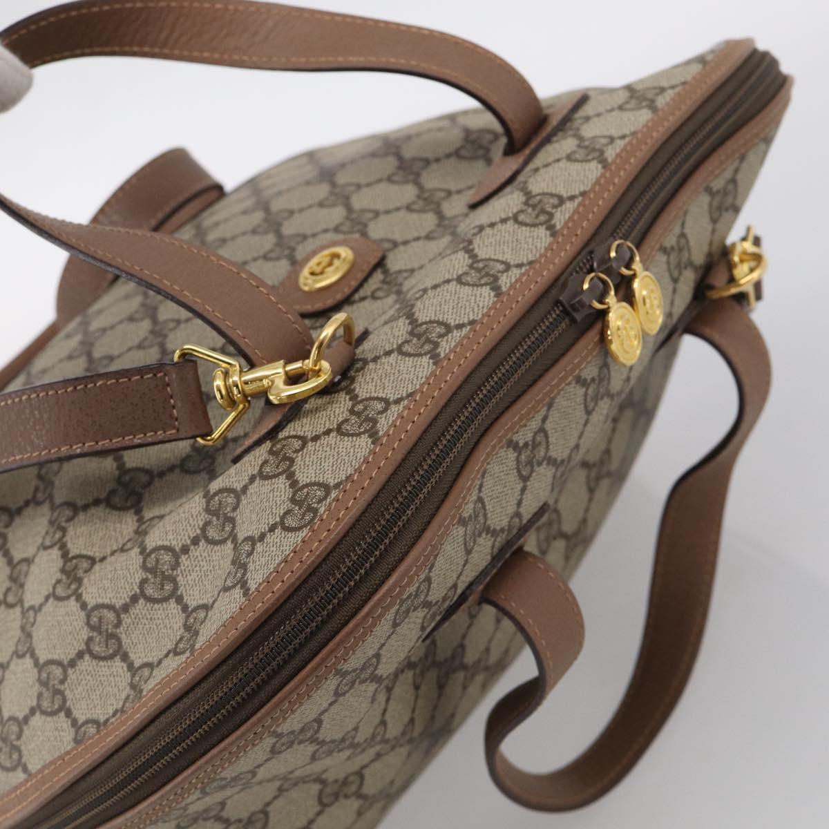 GUCCI GG Supreme Hand Bag PVC 2way Beige Gold Auth 212113