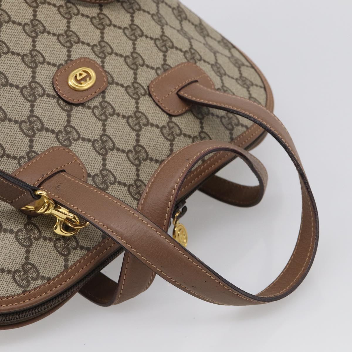 GUCCI GG Supreme Hand Bag PVC 2way Beige Gold Auth 212113