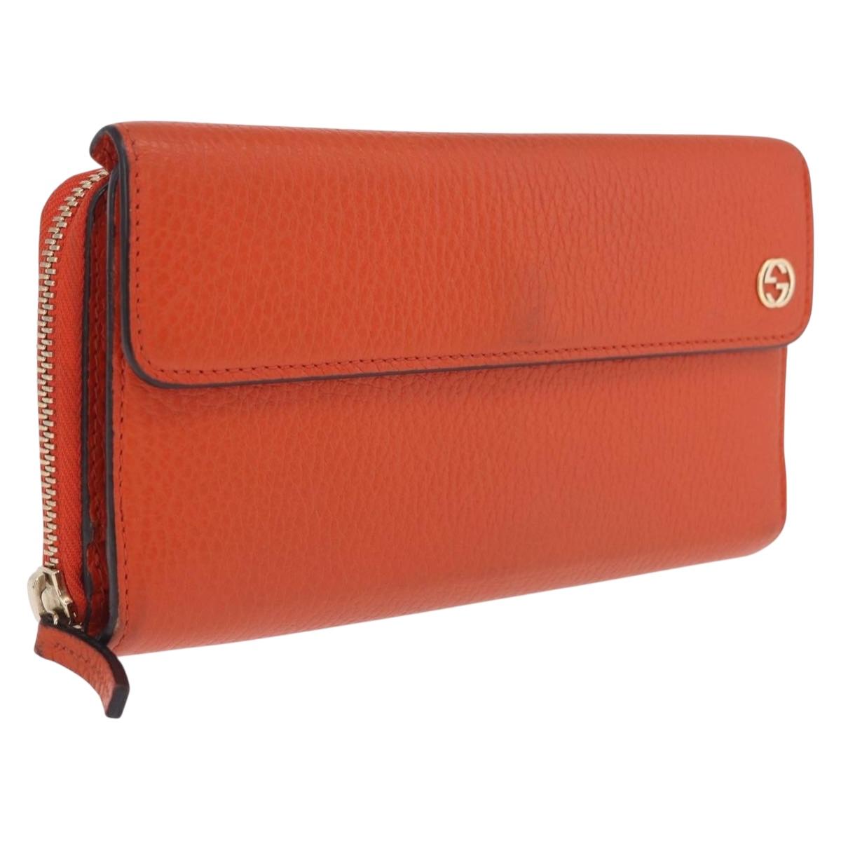GUCCI Interlocking Long Wallet Leather Outlet Orange Gold 449397 Auth 212115A