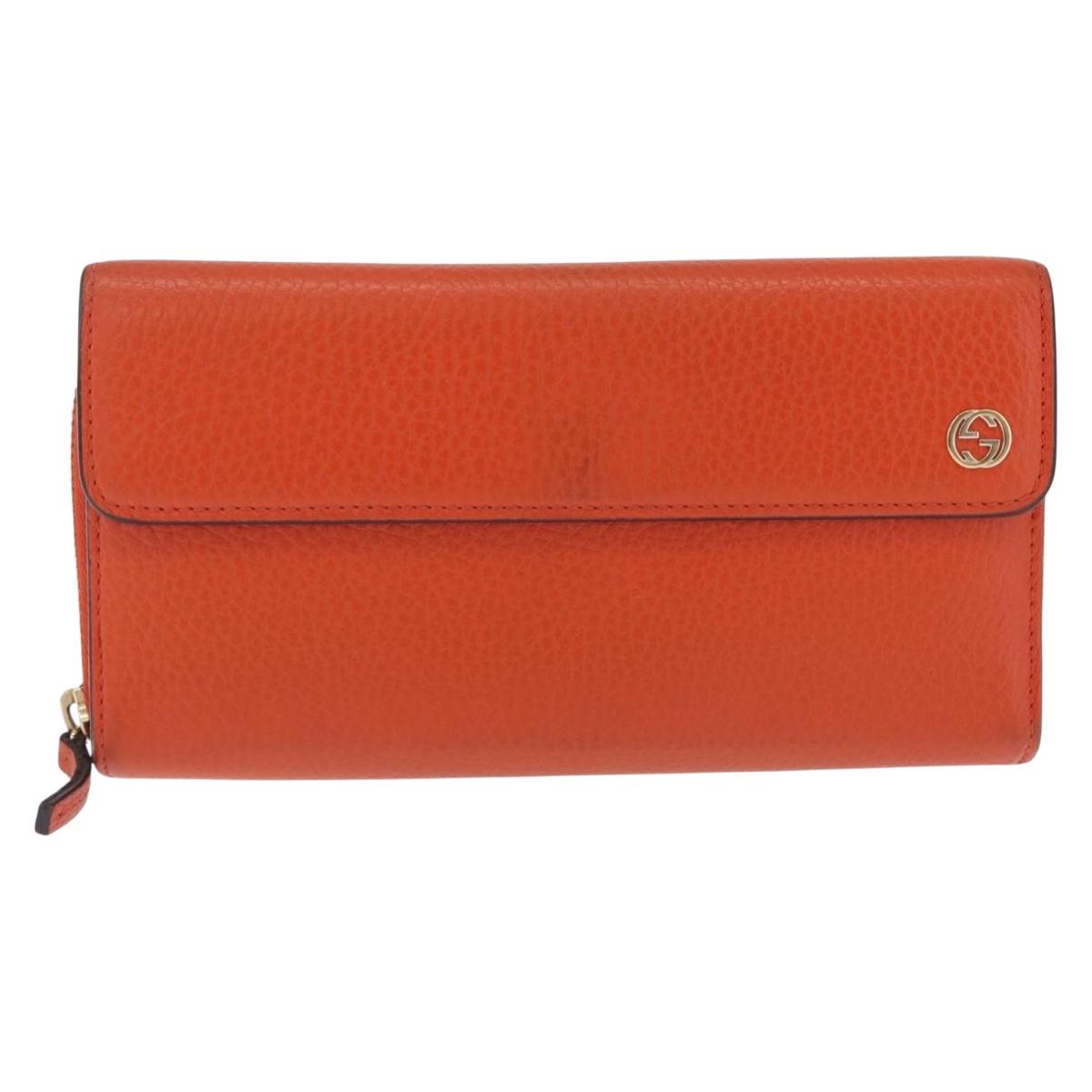 GUCCI Interlocking Long Wallet Leather Outlet Orange Gold 449397 Auth 212115A