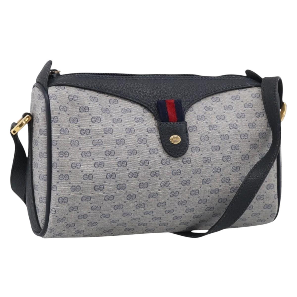 GUCCI Micro GG Supreme Sherry Line Bag PVC Navy Gold 89 02 018 Auth 212116