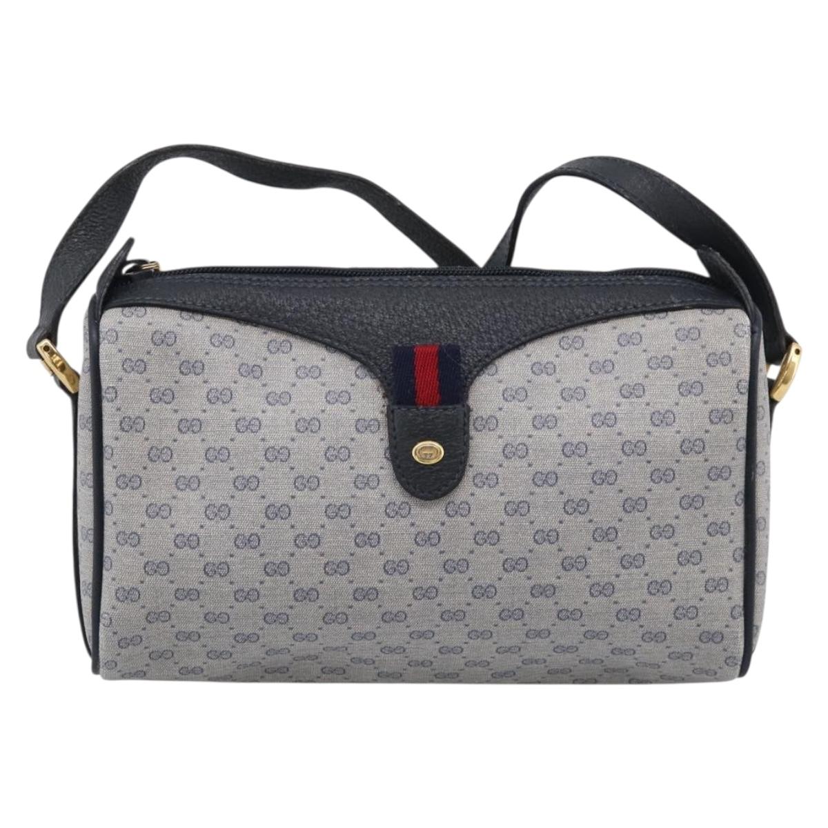 GUCCI Micro GG Supreme Sherry Line Bag PVC Navy Gold 89 02 018 Auth 212116