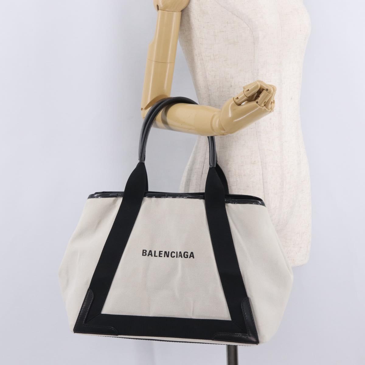 Balenciaga Navy Cabas S Hand Bag Canvas White Silver 581292 Auth 212117A
