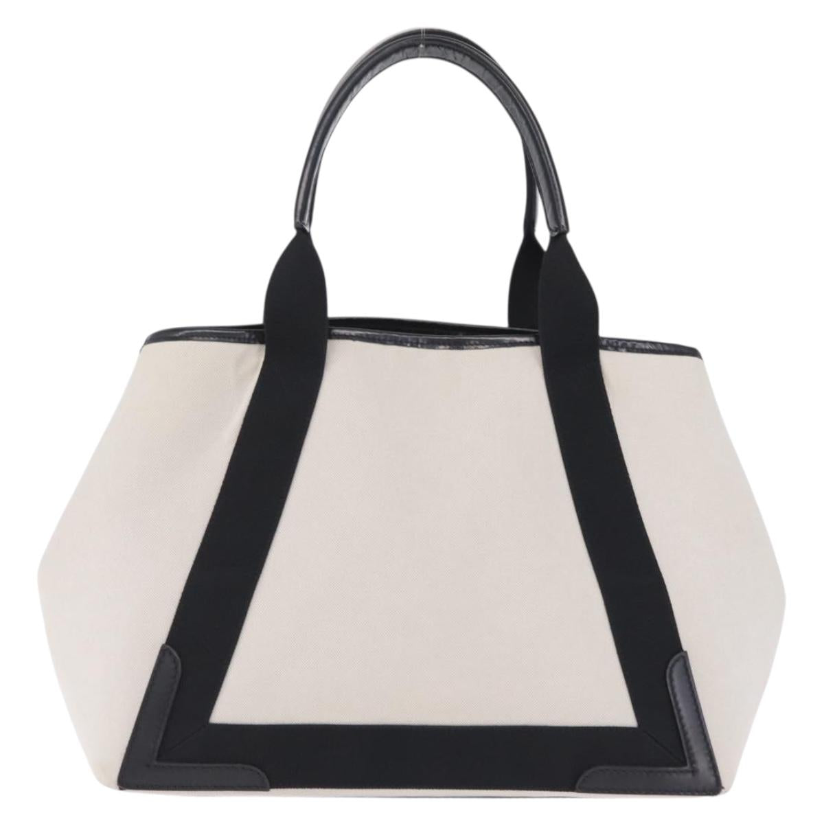 Balenciaga Navy Cabas S Hand Bag Canvas White Silver 581292 Auth 212117A