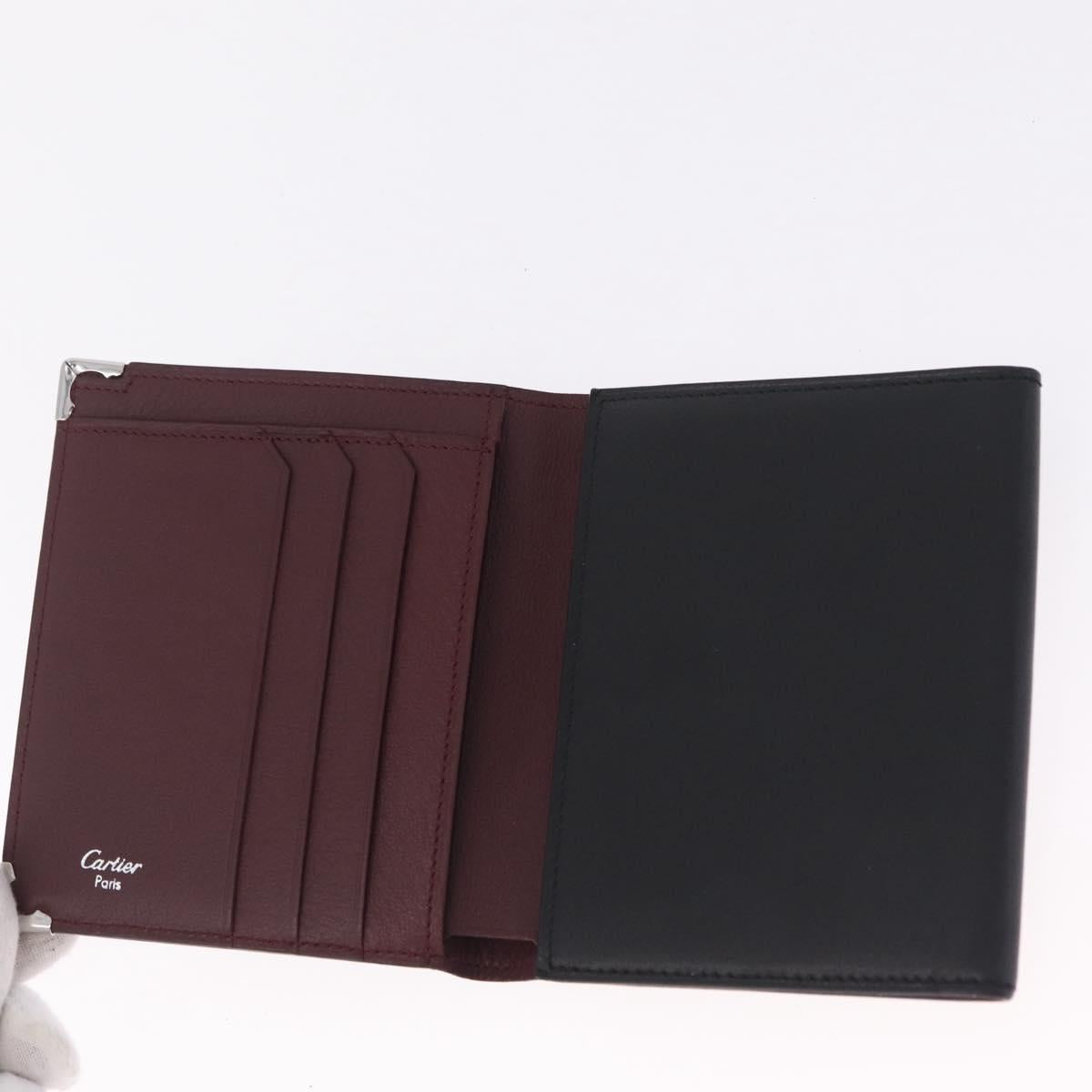 Cartier Bifold Wallet Leather Black Silver Auth 212120M