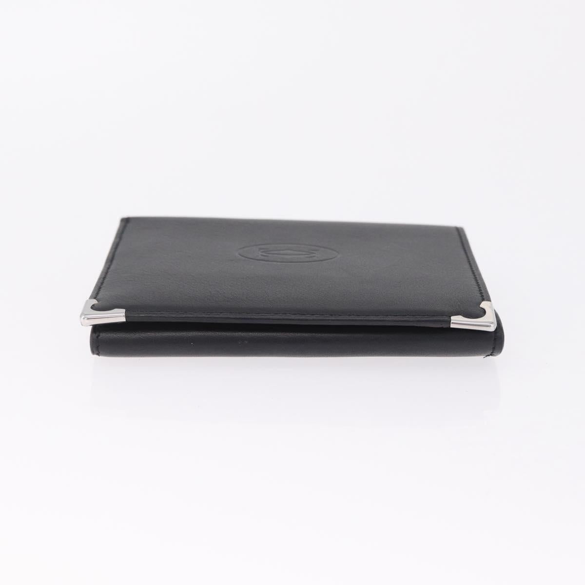 Cartier Bifold Wallet Leather Black Silver Auth 212120M