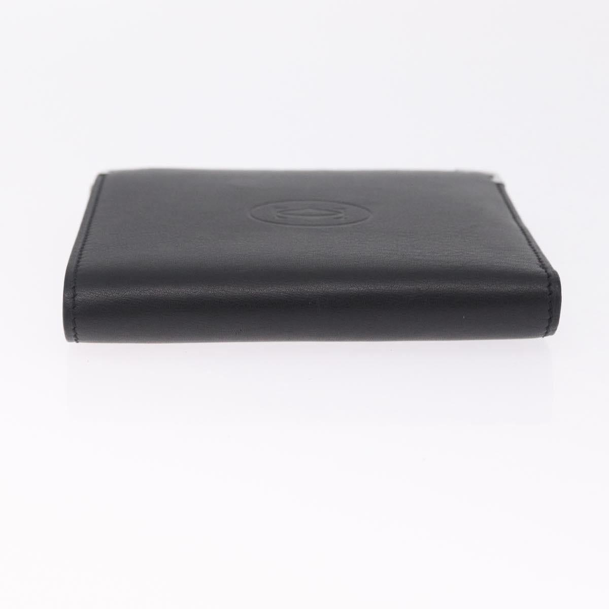 Cartier Bifold Wallet Leather Black Silver Auth 212120M