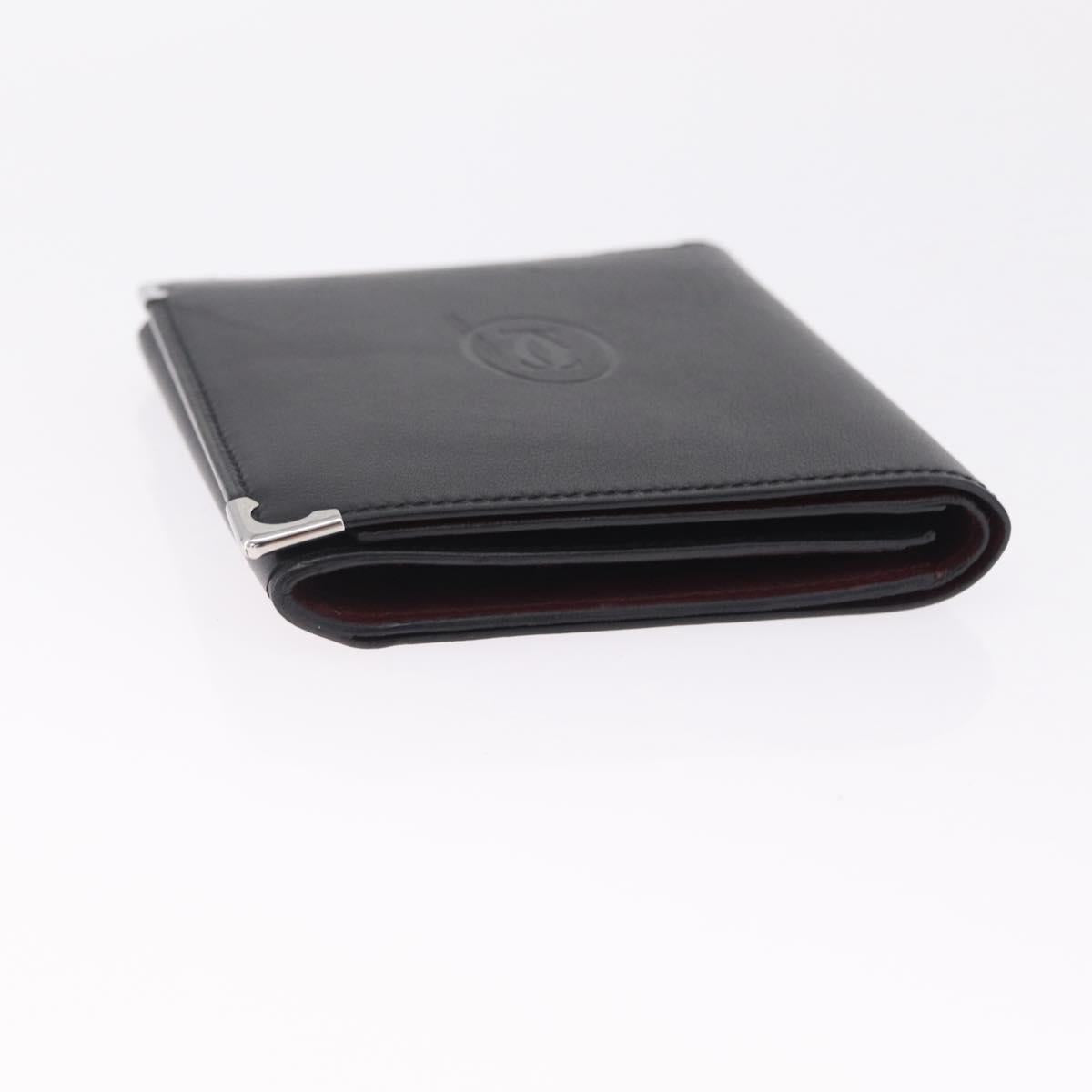 Cartier Bifold Wallet Leather Black Silver Auth 212120M