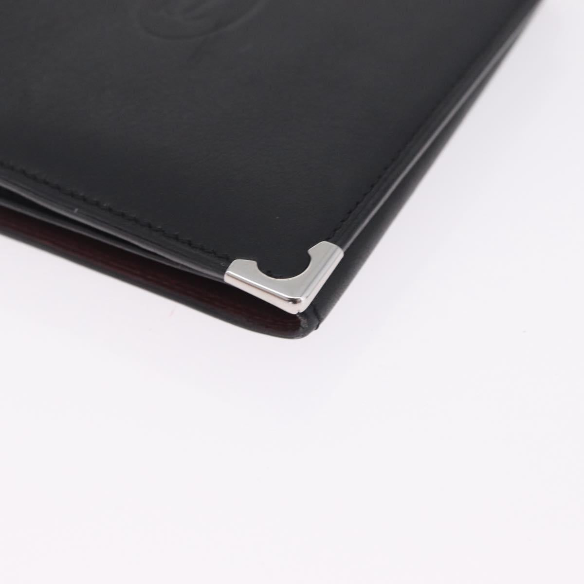 Cartier Bifold Wallet Leather Black Silver Auth 212120M