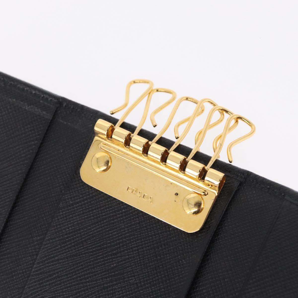 PRADA Key Case Safiano Leather Black Gold Auth 212121M