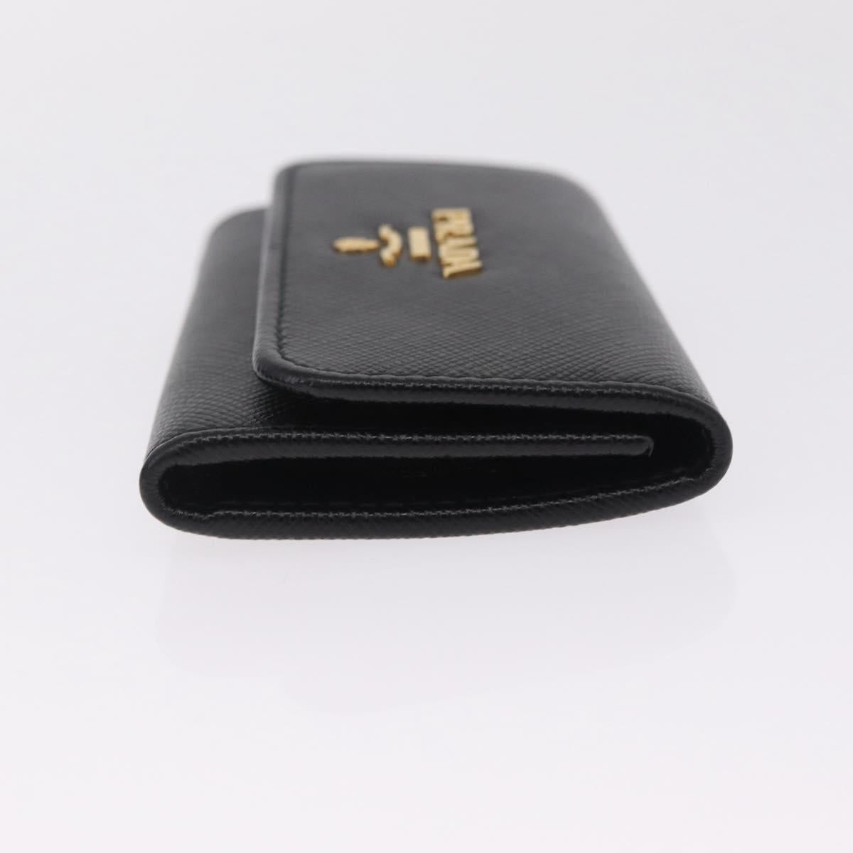 PRADA Key Case Safiano Leather Black Gold Auth 212121M