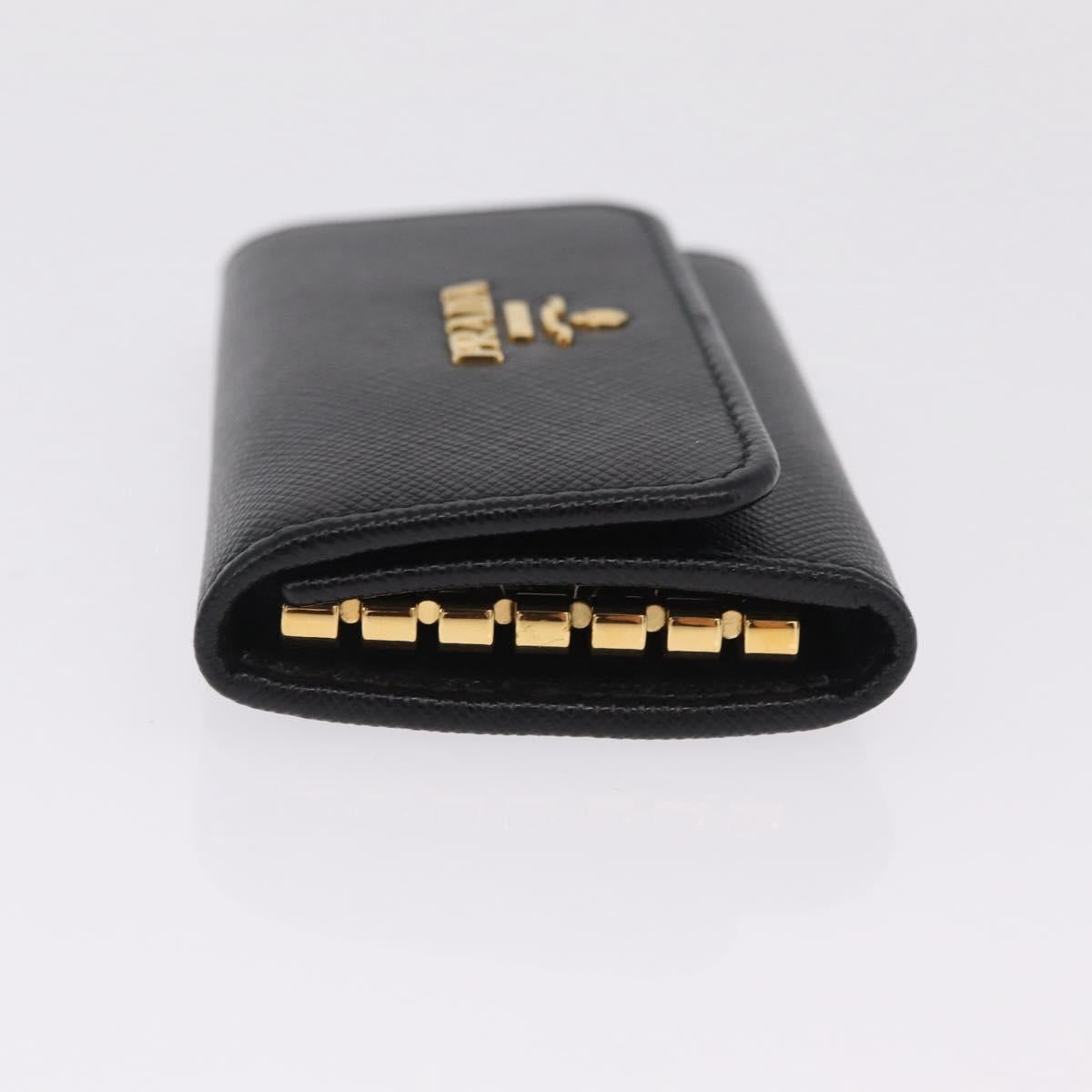 PRADA Key Case Safiano Leather Black Gold Auth 212121M