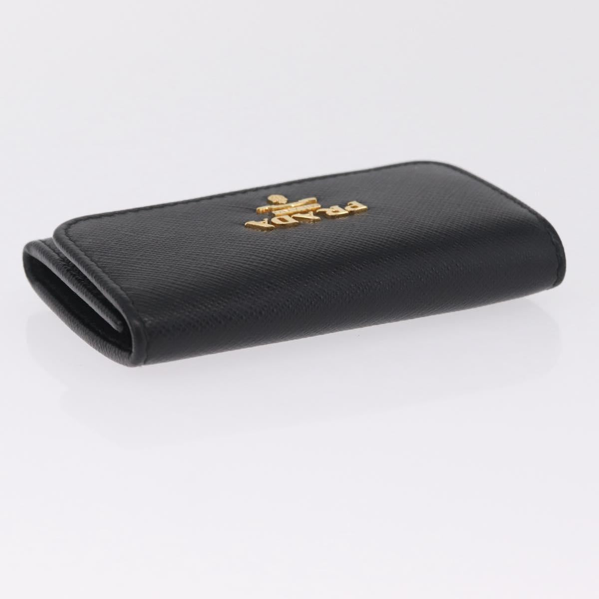 PRADA Key Case Safiano Leather Black Gold Auth 212121M