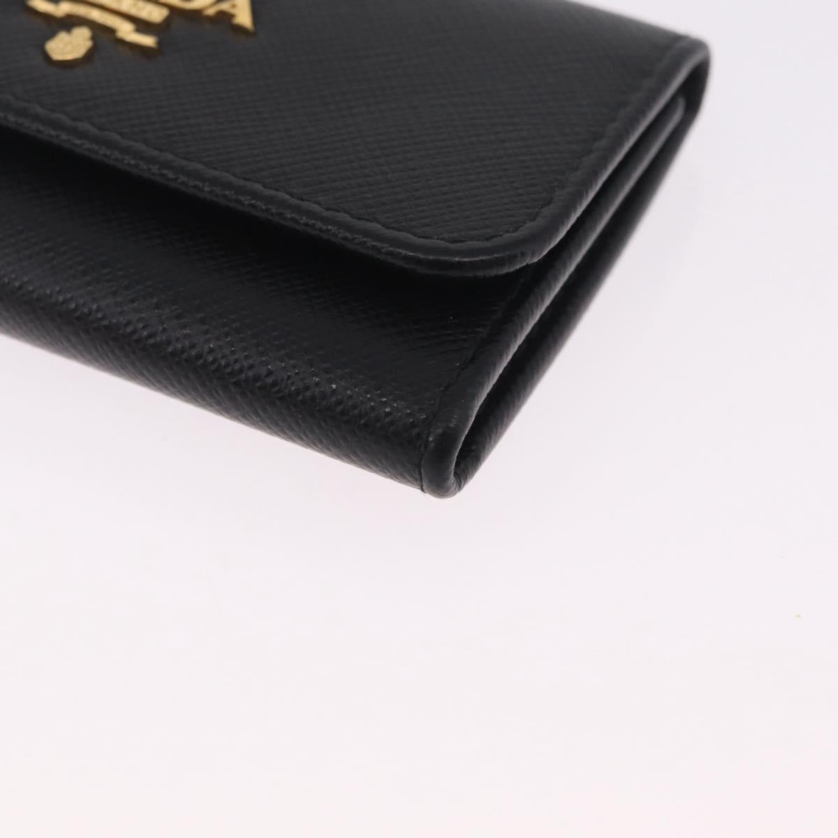 PRADA Key Case Safiano Leather Black Gold Auth 212121M