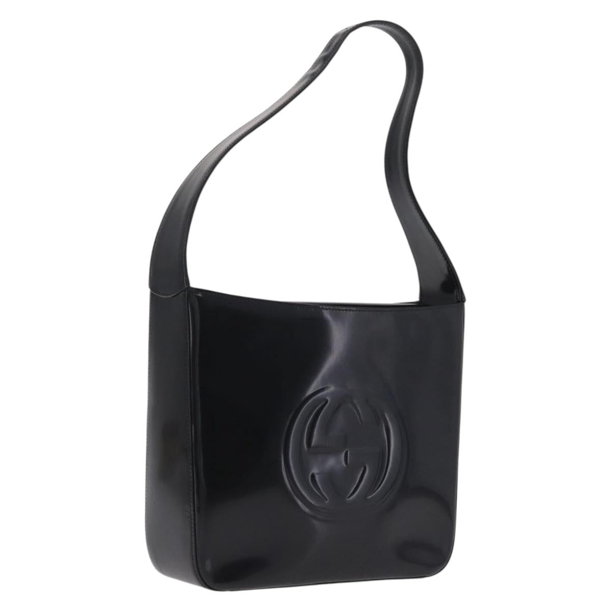 GUCCI Shoulder Bag Patent Leather Black Silver 000 1013 0506 Auth 212123