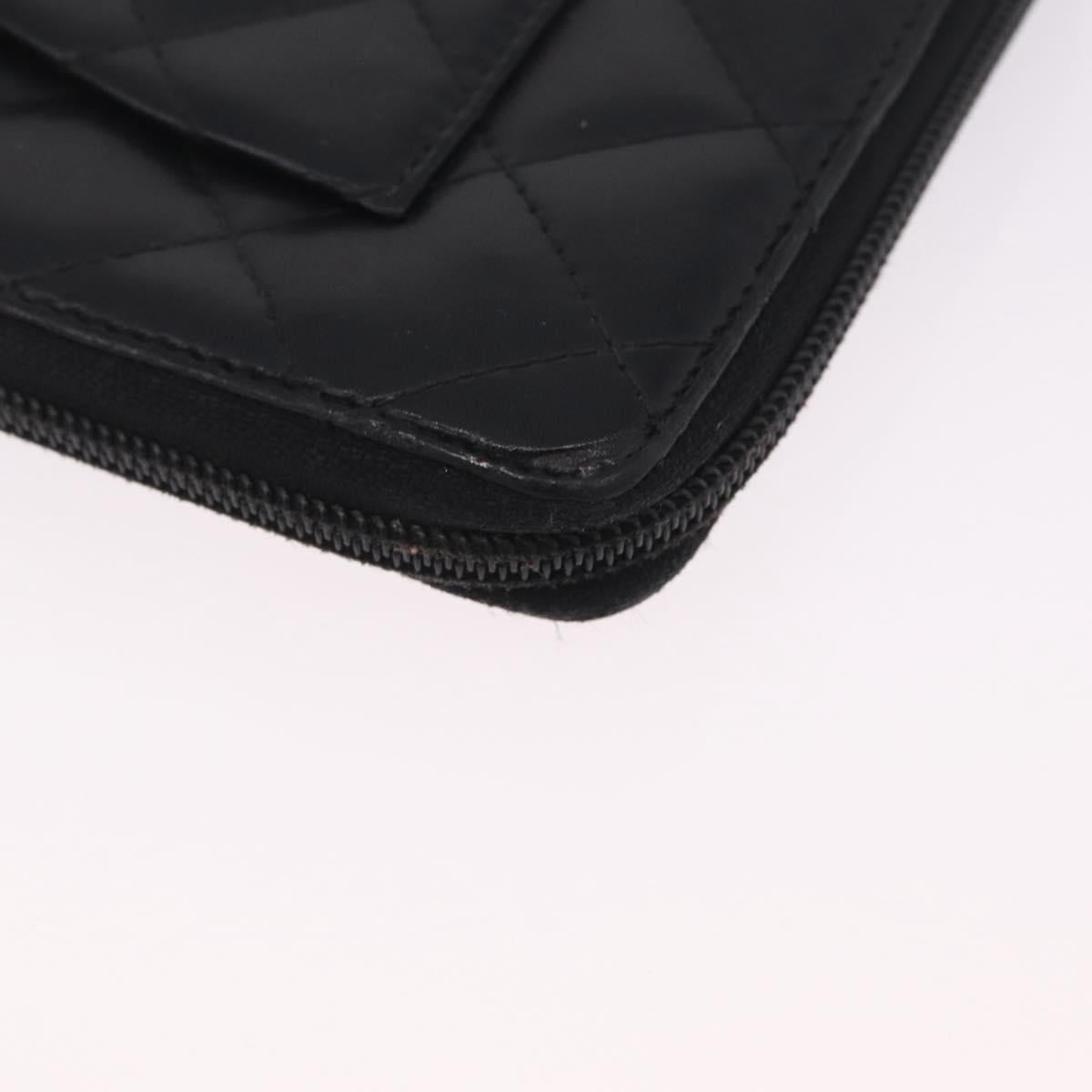 CHANEL Matelasse Cambon Line Long Wallet Lamb Skin Black Silver CC Auth 212124