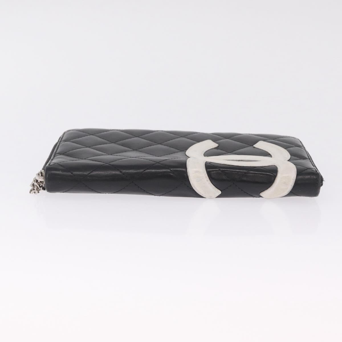 CHANEL Matelasse Cambon Line Long Wallet Lamb Skin Black Silver CC Auth 212124