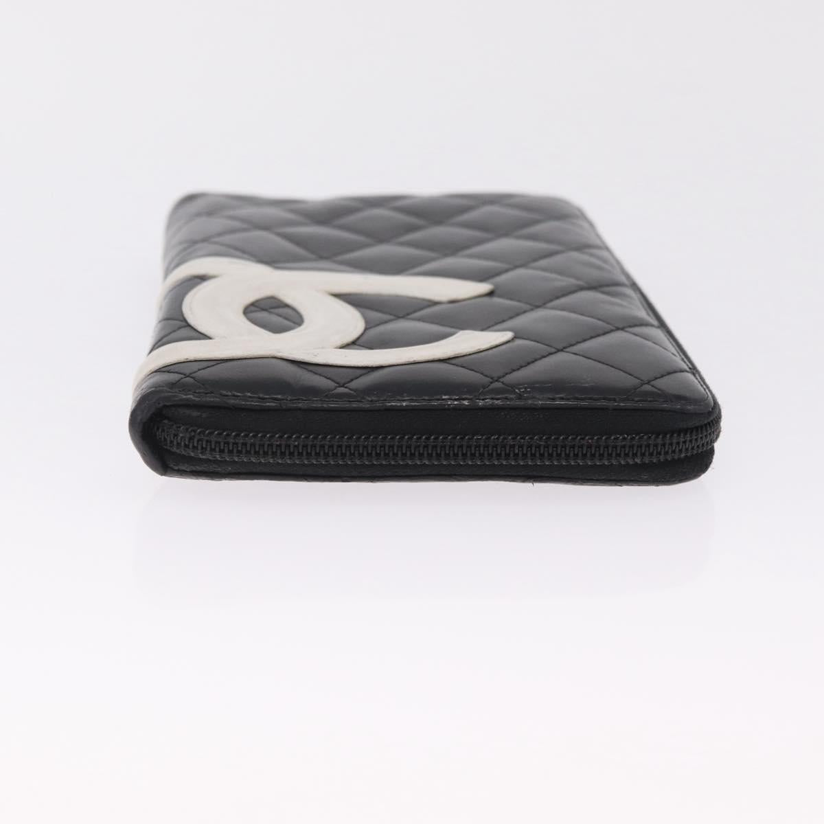 CHANEL Matelasse Cambon Line Long Wallet Lamb Skin Black Silver CC Auth 212124