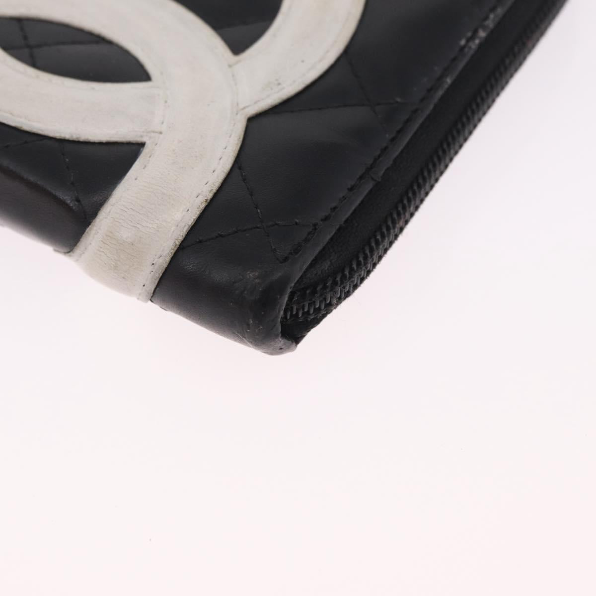 CHANEL Matelasse Cambon Line Long Wallet Lamb Skin Black Silver CC Auth 212124