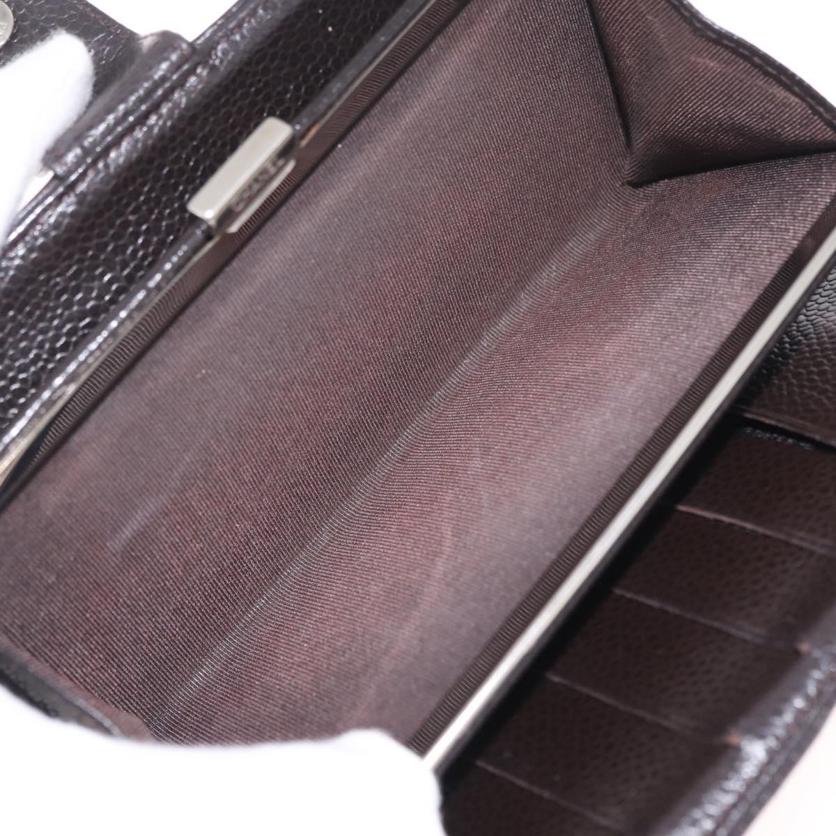 CHANEL Matelasse Long Wallet Caviar Skin Brown CC Auth 212125V