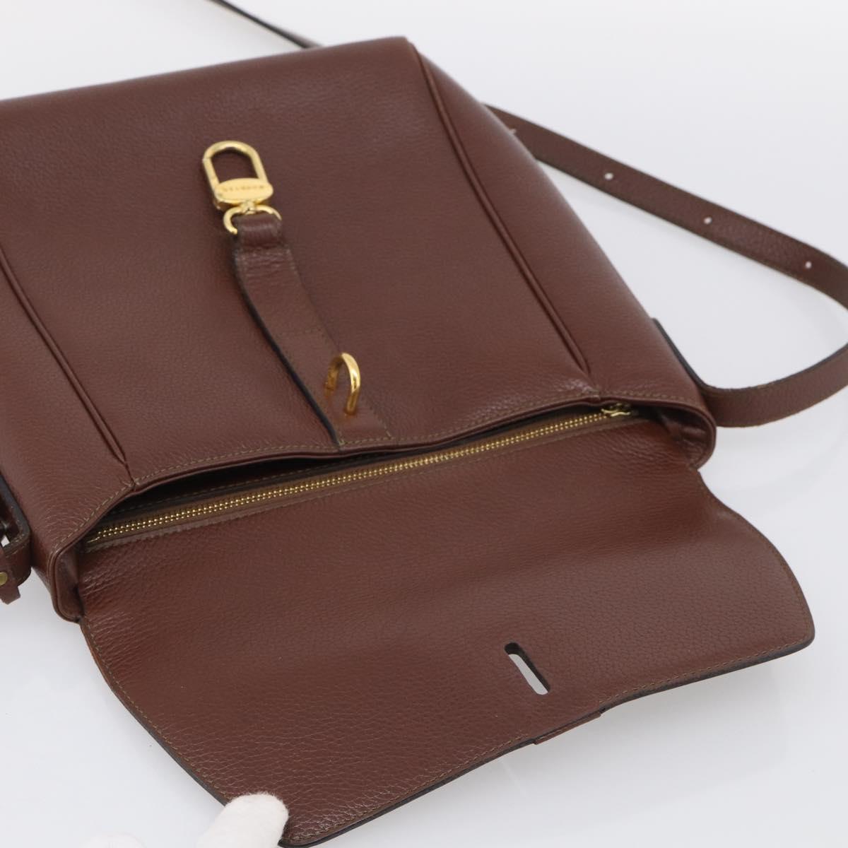 DELVAUX Shoulder Bag Leather Brown Gold Auth 212127