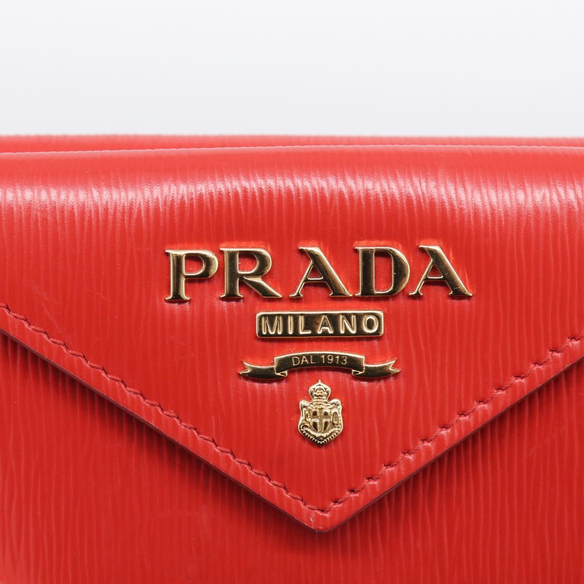 PRADA Trifold Wallet Leather Red Gold Tone Auth 212128M