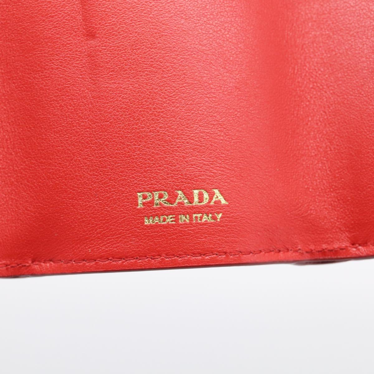 PRADA Trifold Wallet Leather Red Gold Tone Auth 212128M