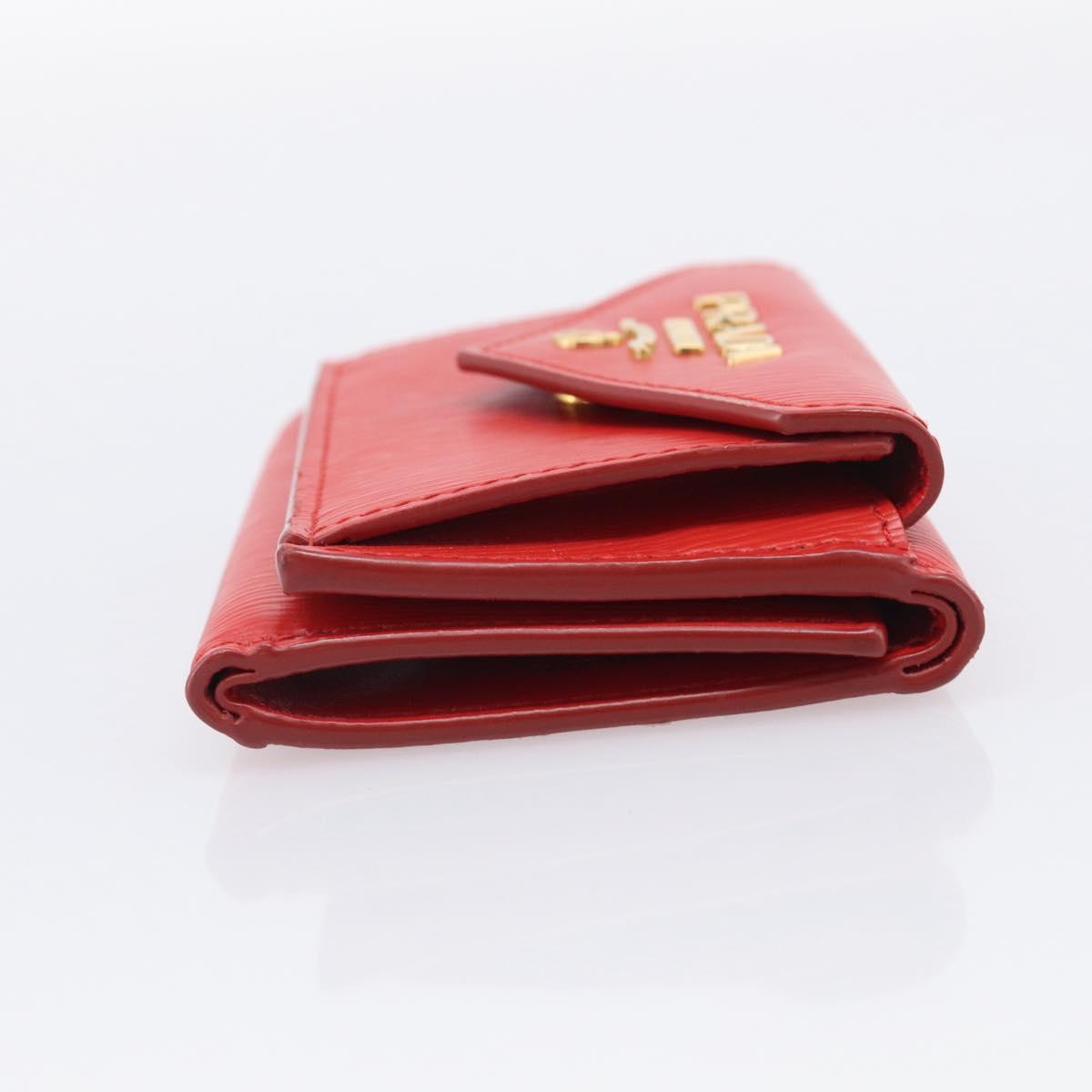 PRADA Trifold Wallet Leather Red Gold Tone Auth 212128M