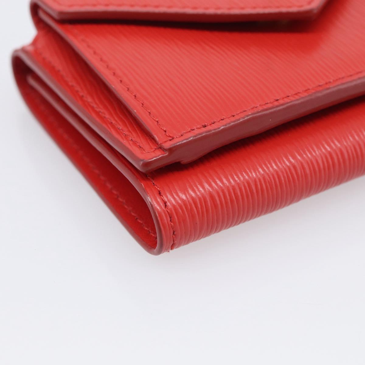 PRADA Trifold Wallet Leather Red Gold Tone Auth 212128M