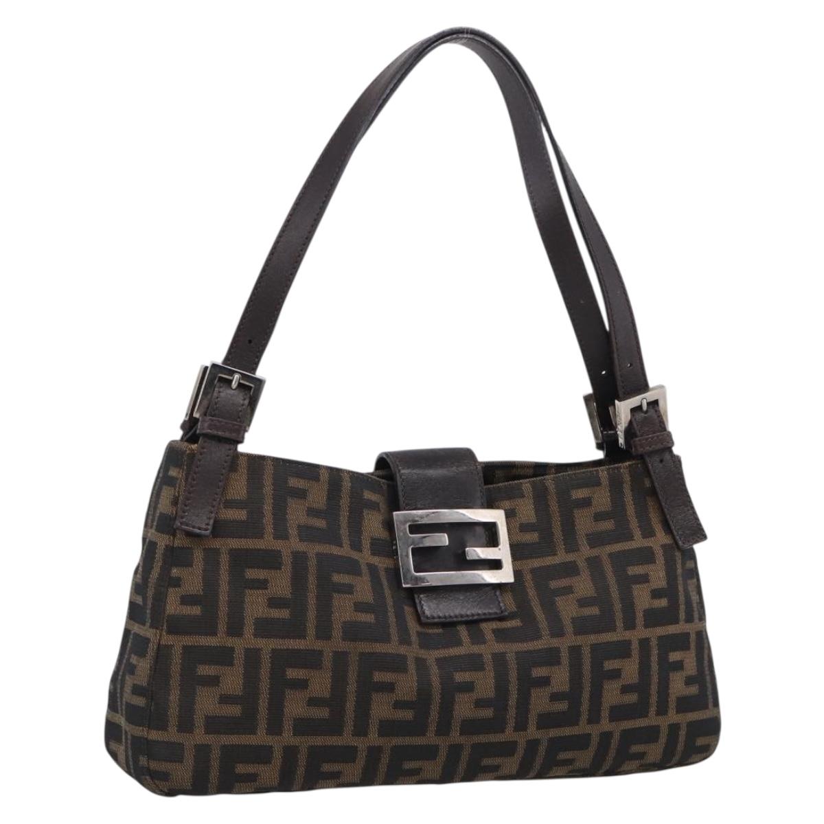 FENDI Zucca Canvas Shoulder Bag Black Silver Auth 212133V
