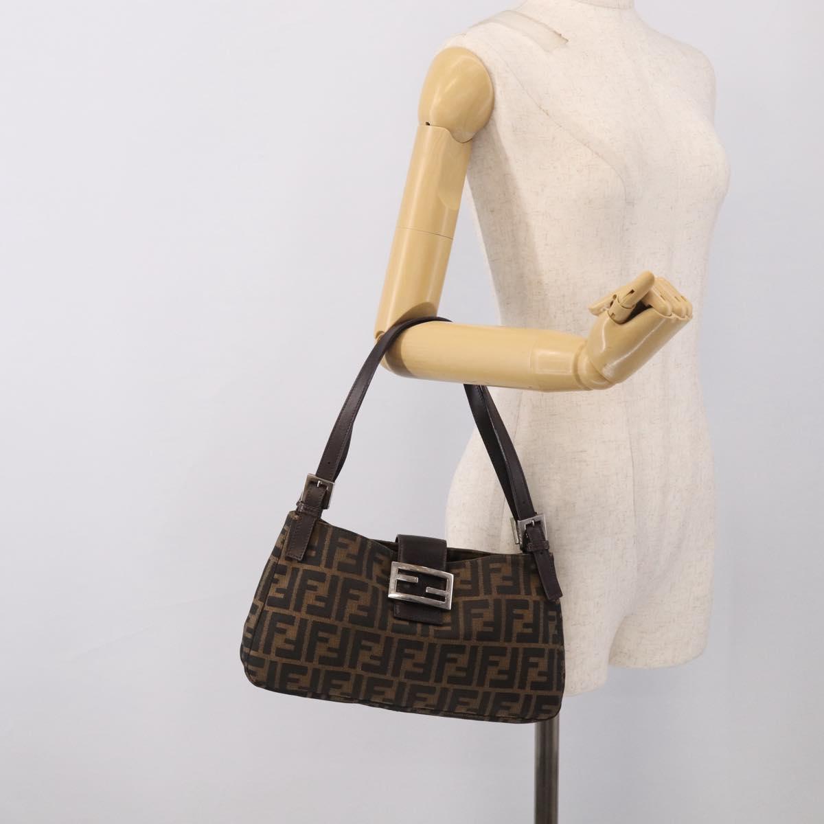 FENDI Zucca Canvas Shoulder Bag Black Silver Auth 212133V