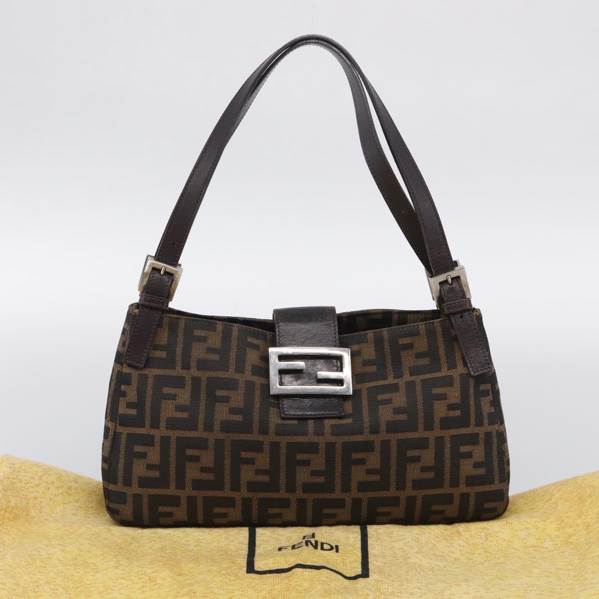 FENDI Zucca Canvas Shoulder Bag Black Silver Auth 212133V