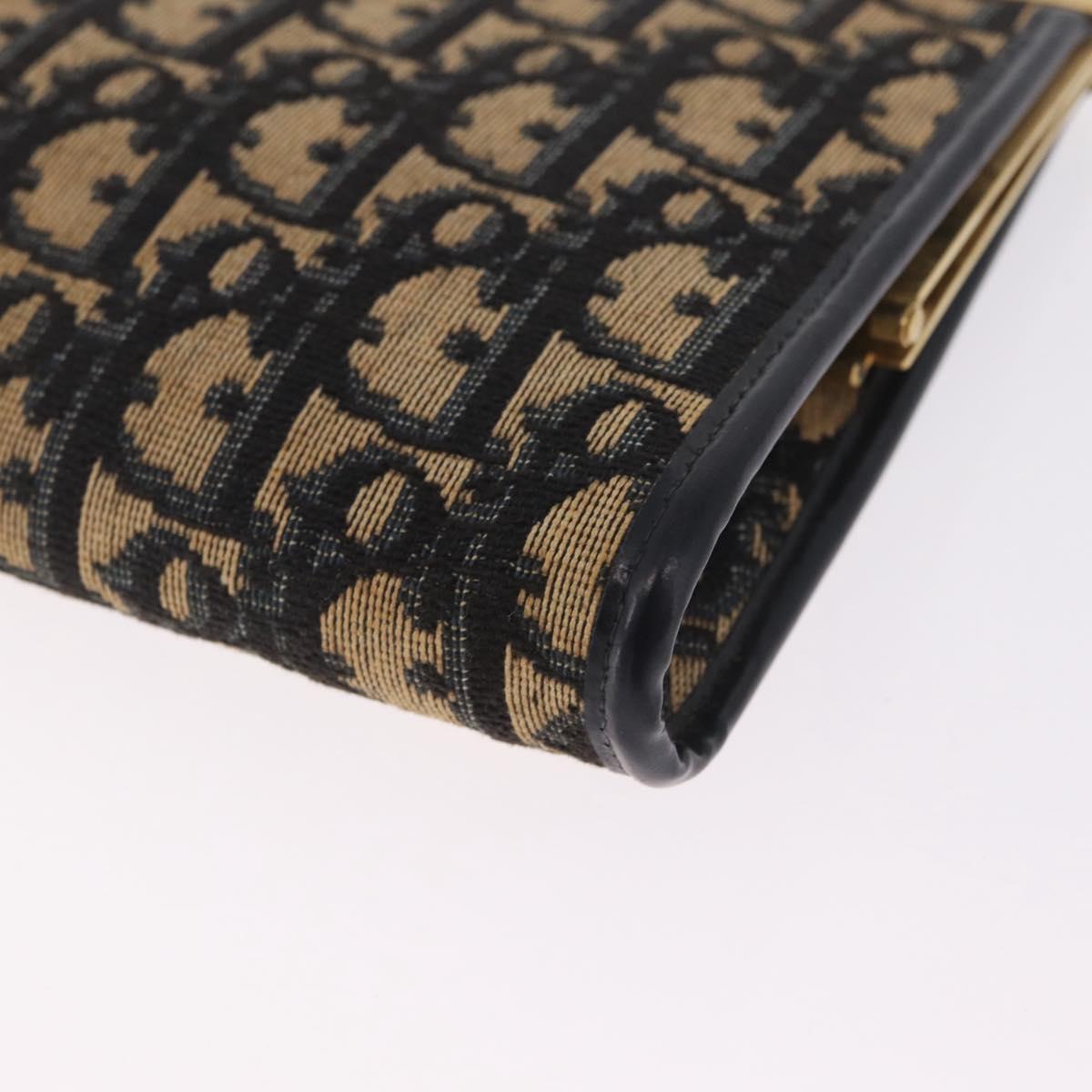 Christian Dior Trotter Canvas Clutch Bag Navy Gold Auth 212137