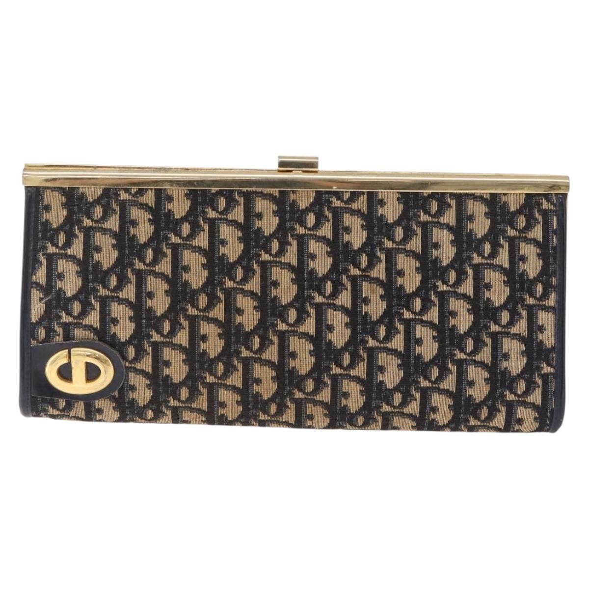 Christian Dior Trotter Canvas Clutch Bag Navy Gold Auth 212137