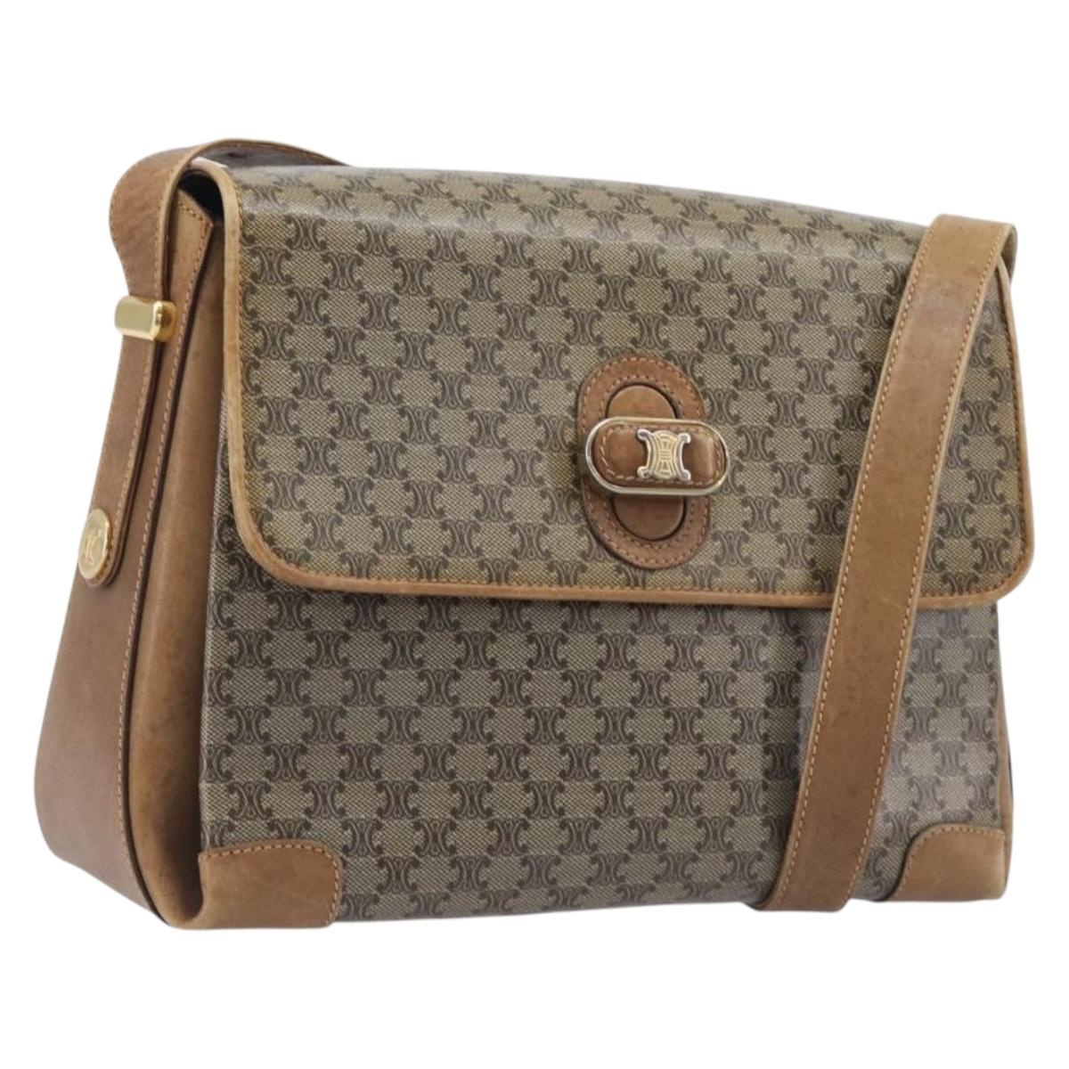 CELINE Macadam Canvas Shoulder Bag PVC Beige Gold Auth 212139A