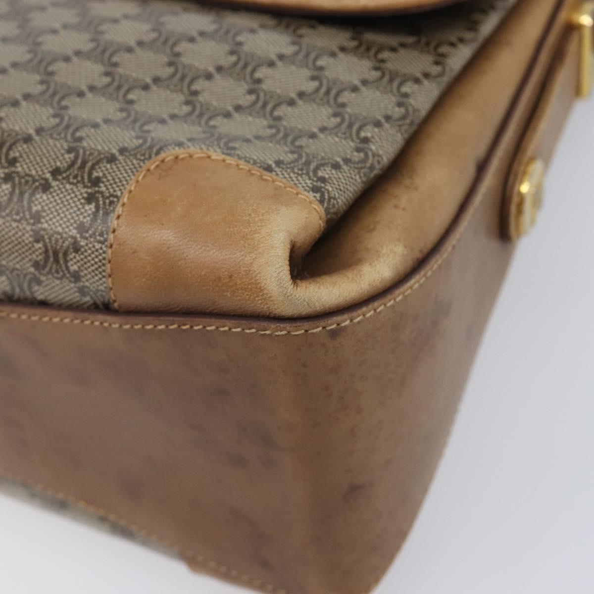 CELINE Macadam Canvas Shoulder Bag PVC Beige Gold Auth 212139A