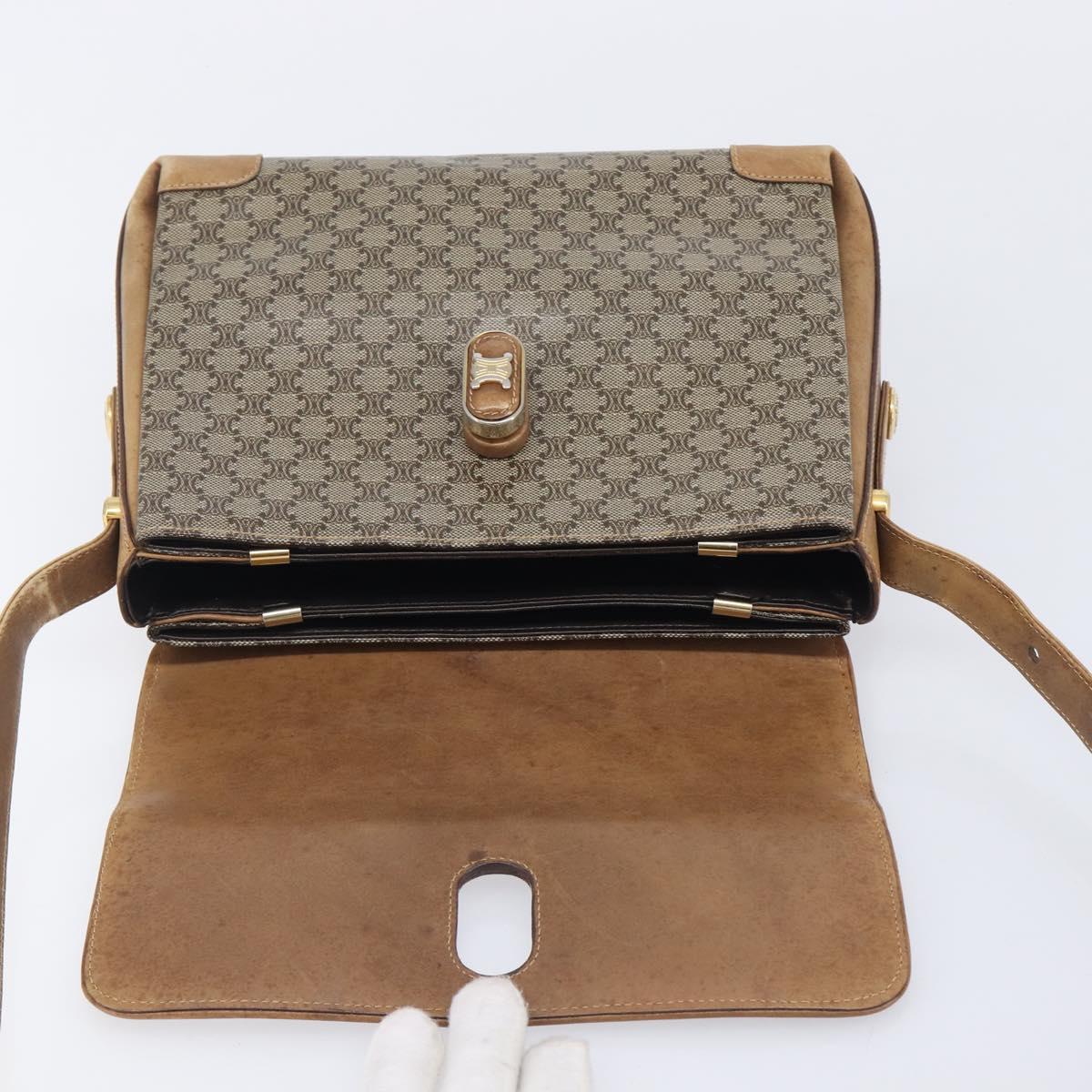 CELINE Macadam Canvas Shoulder Bag PVC Beige Gold Auth 212139A