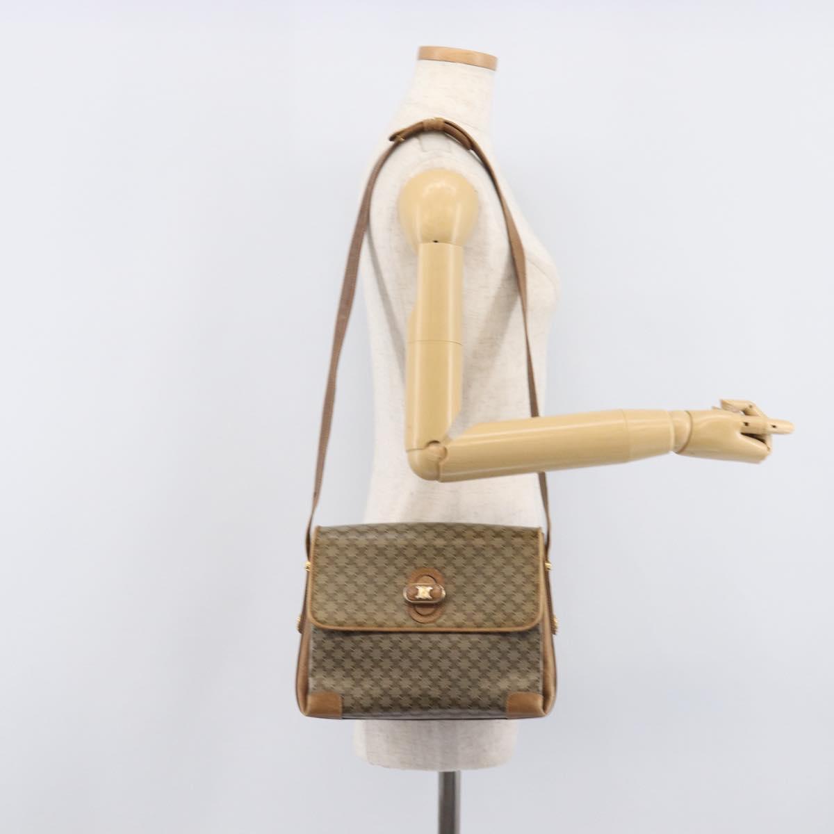 CELINE Macadam Canvas Shoulder Bag PVC Beige Gold Auth 212139A