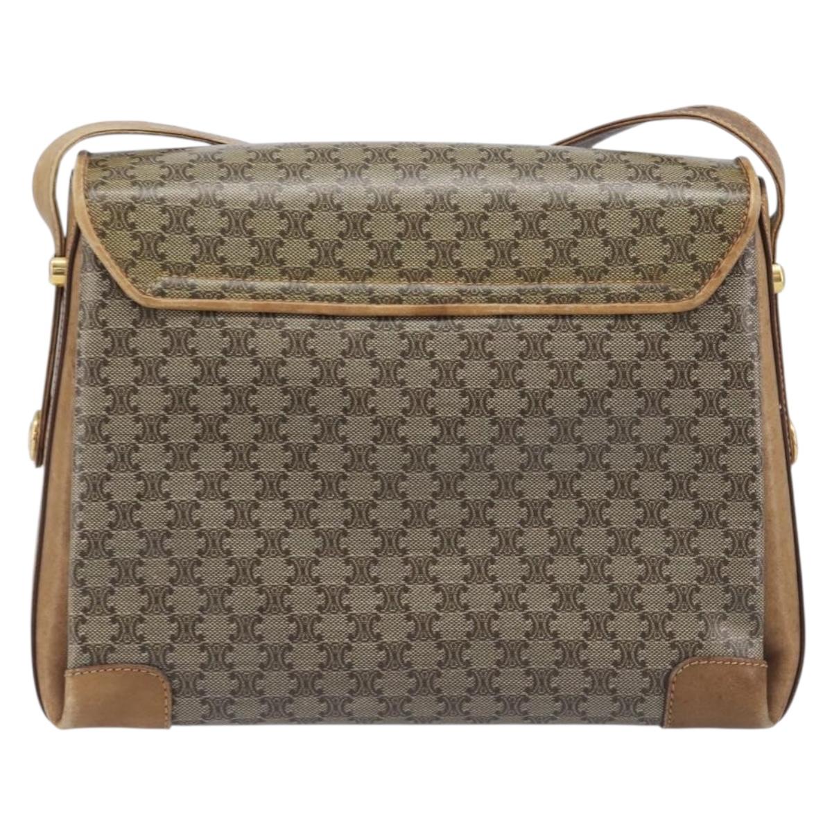 CELINE Macadam Canvas Shoulder Bag PVC Beige Gold Auth 212139A