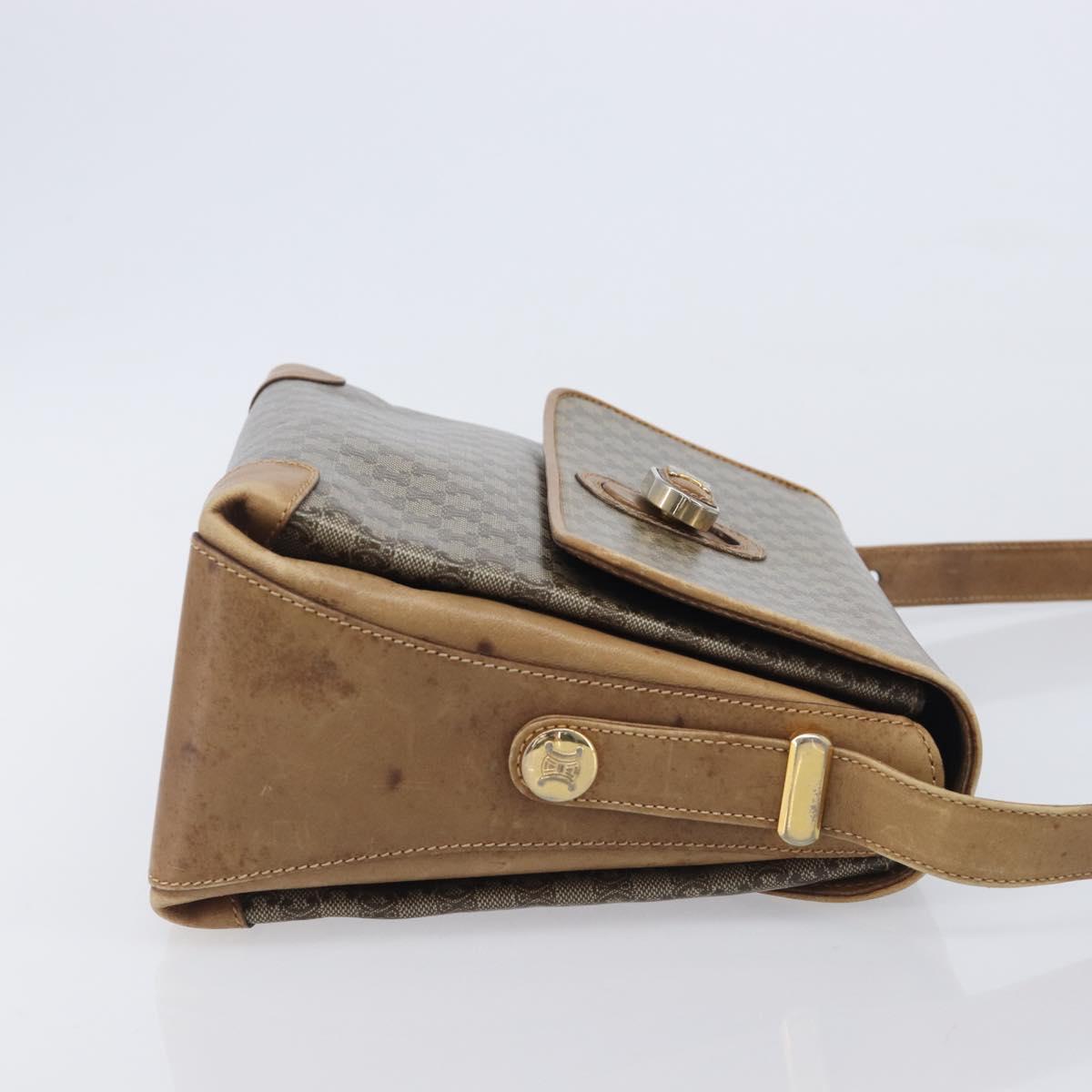 CELINE Macadam Canvas Shoulder Bag PVC Beige Gold Auth 212139A