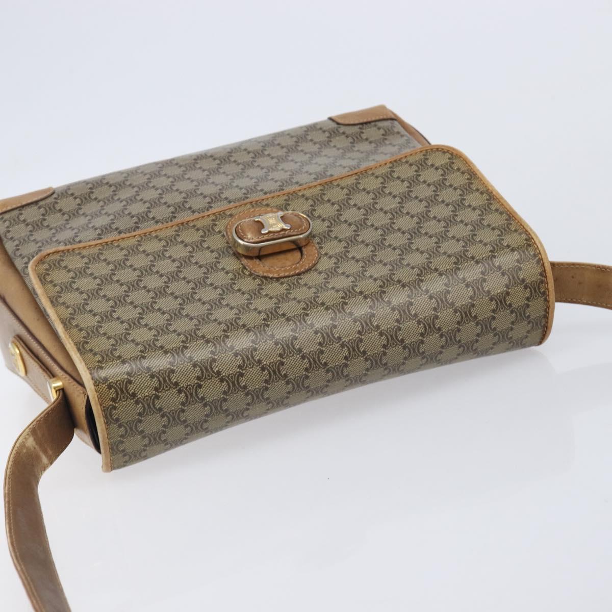 CELINE Macadam Canvas Shoulder Bag PVC Beige Gold Auth 212139A