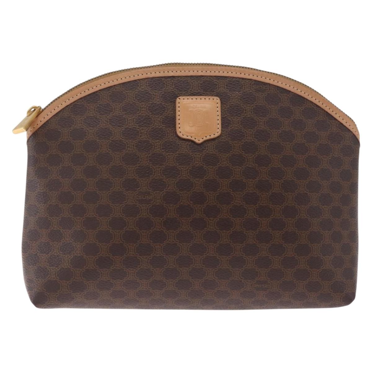CELINE Macadam Canvas Clutch Bag PVC Leather Brown Gold Auth 212140A
