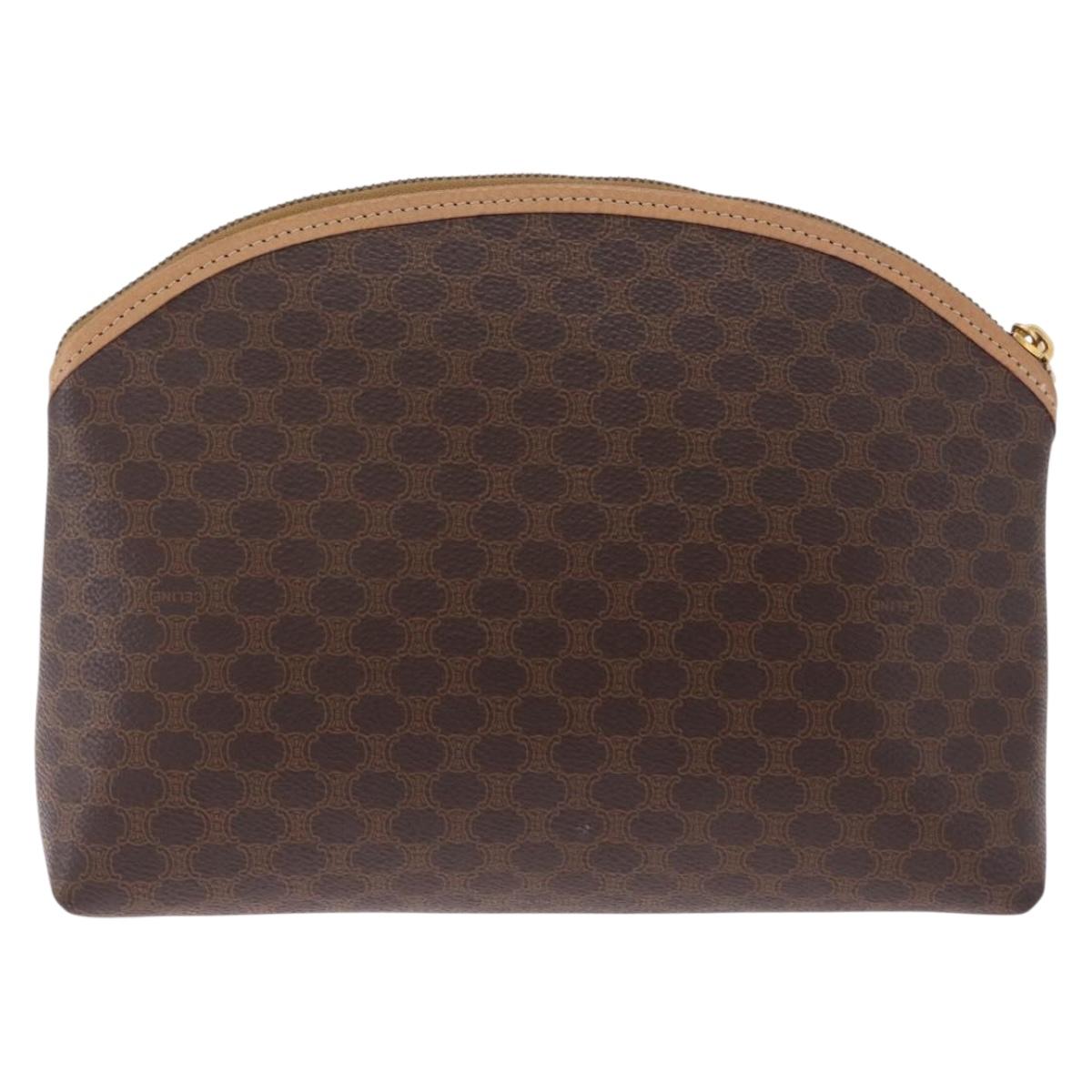 CELINE Macadam Canvas Clutch Bag PVC Leather Brown Gold Auth 212140A