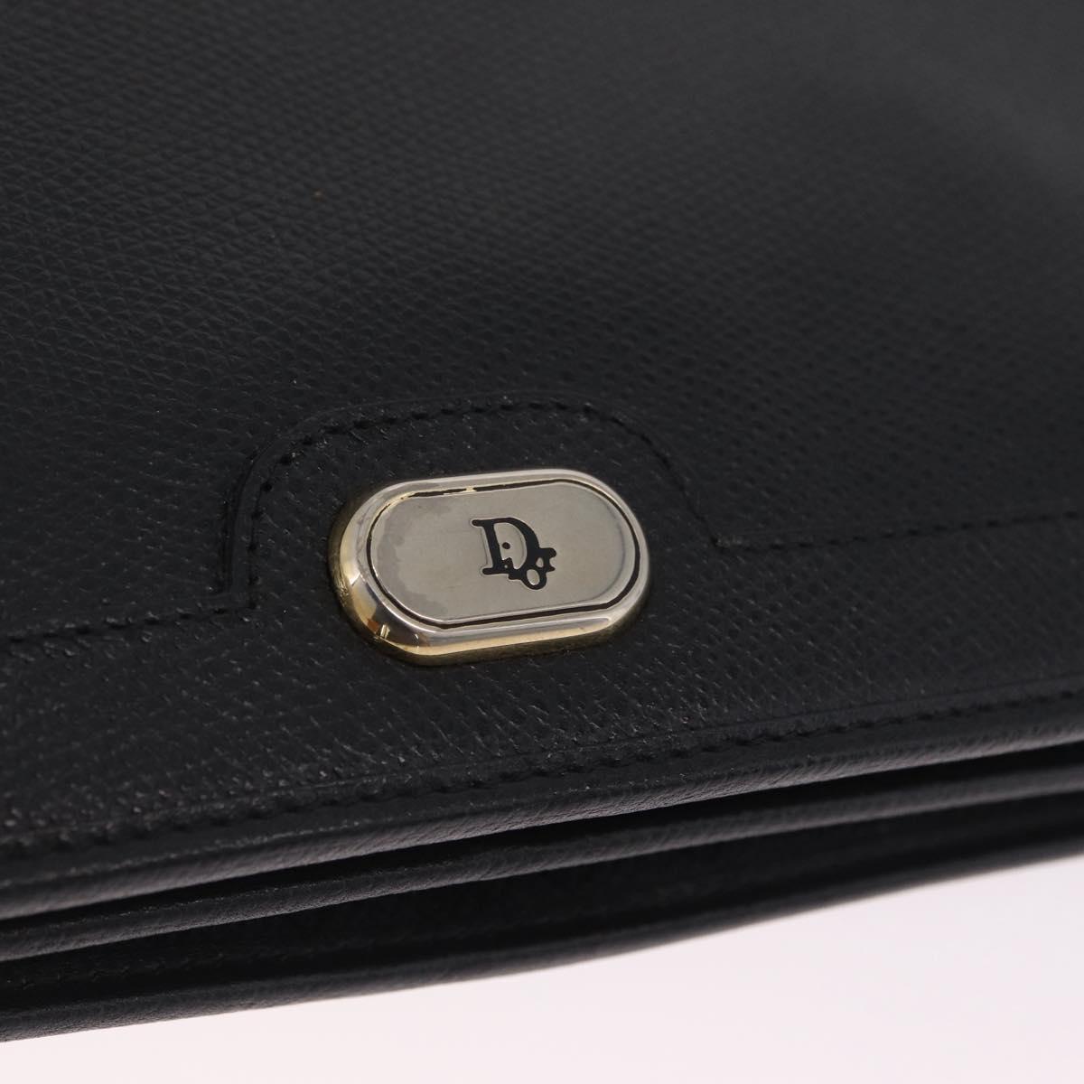 Christian Dior Chain Shoulder Bag Leather Black Gold Auth 212141A