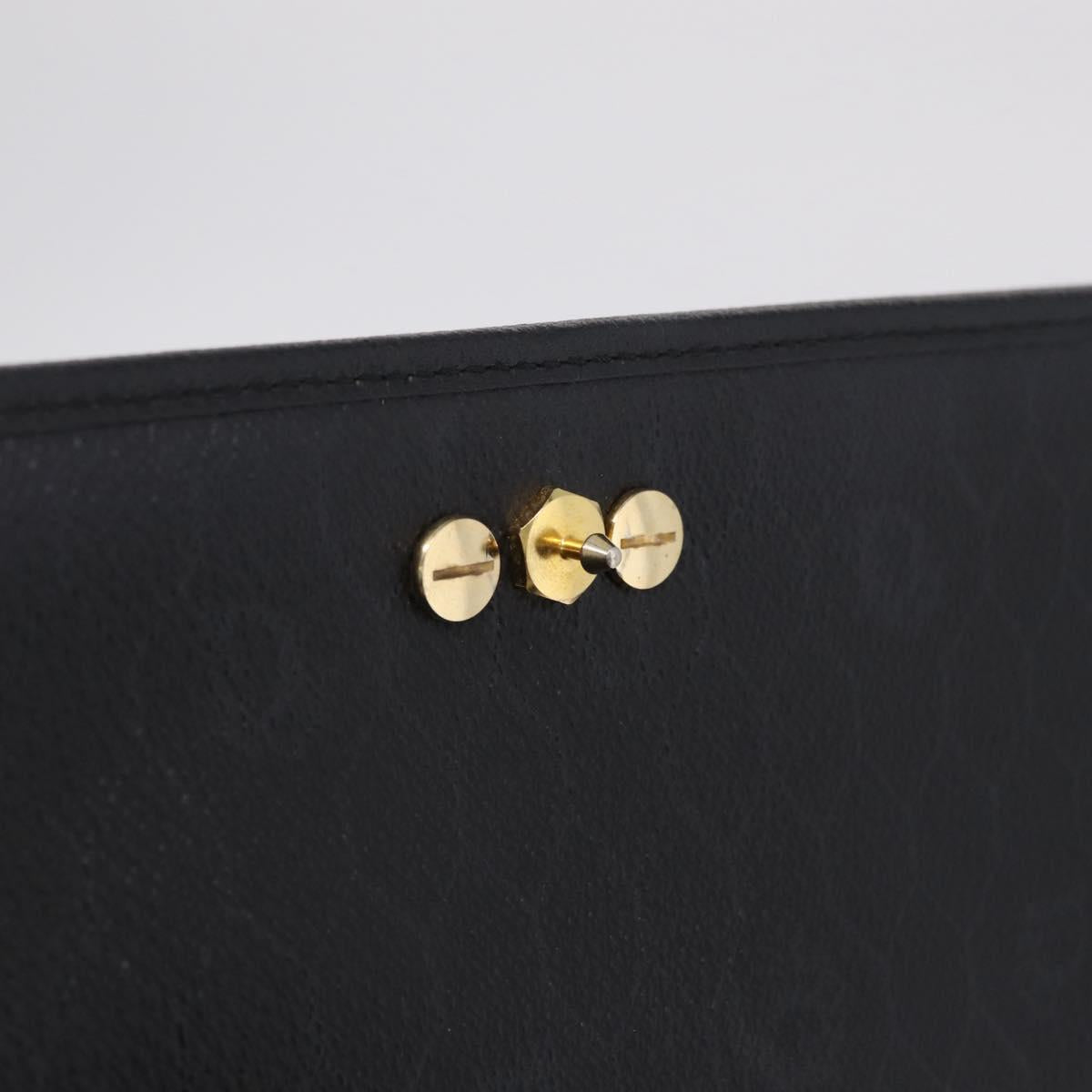 Christian Dior Chain Shoulder Bag Leather Black Gold Auth 212141A
