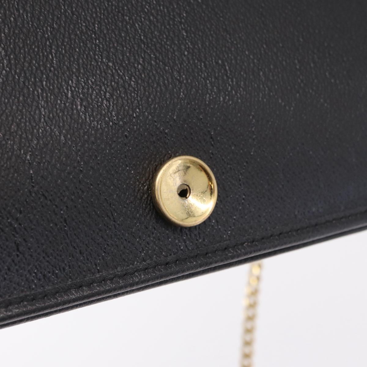Christian Dior Chain Shoulder Bag Leather Black Gold Auth 212141A