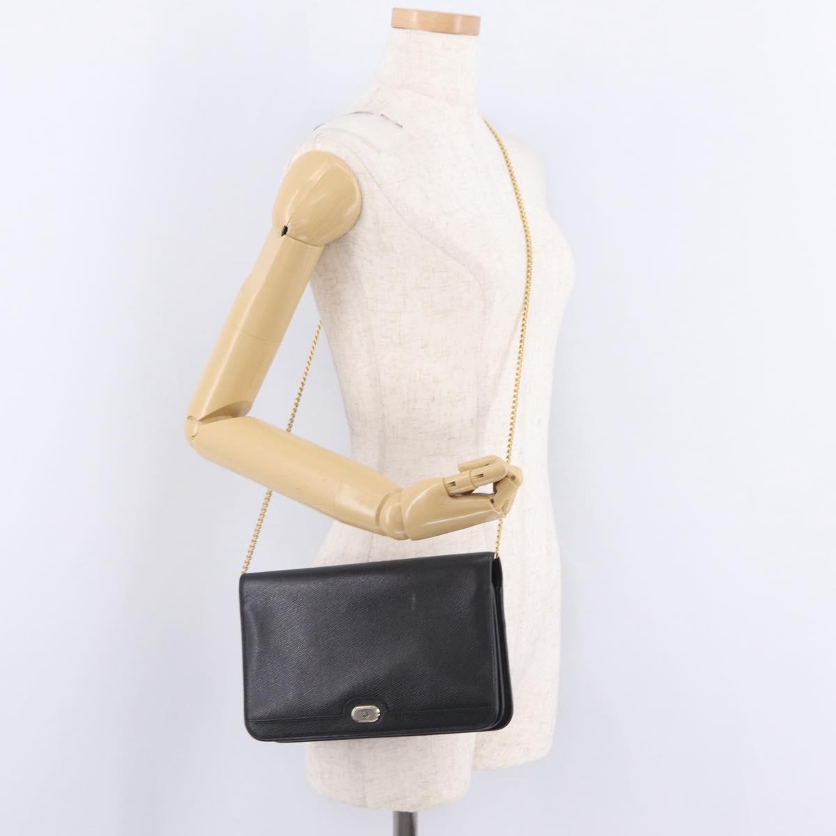 Christian Dior Chain Shoulder Bag Leather Black Gold Auth 212141A