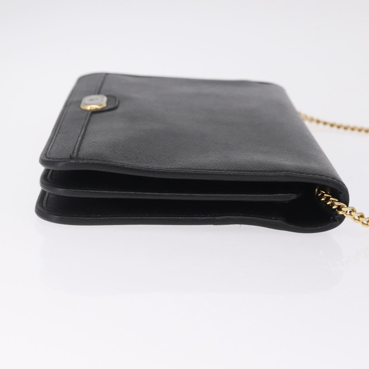 Christian Dior Chain Shoulder Bag Leather Black Gold Auth 212141A