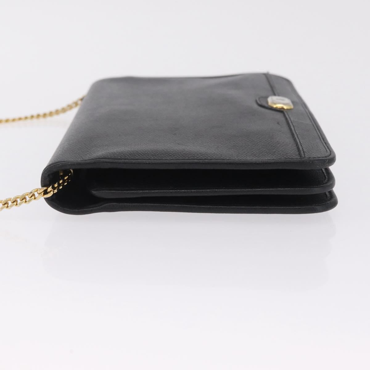 Christian Dior Chain Shoulder Bag Leather Black Gold Auth 212141A