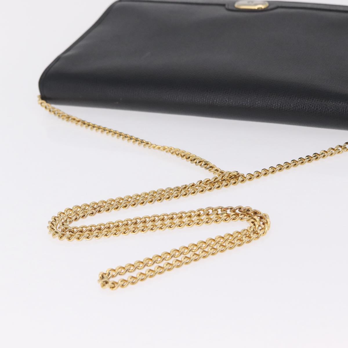 Christian Dior Chain Shoulder Bag Leather Black Gold Auth 212141A